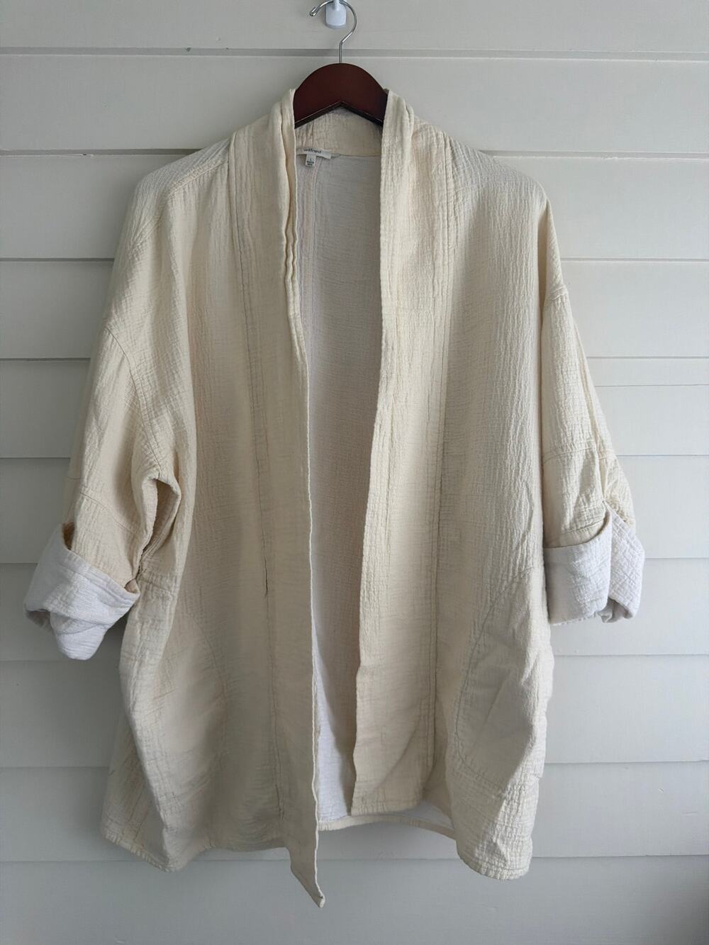 Aritzia Wilfred Cotton Gauze Open Front Kimono Jacket Cream Minimalist Lagenlook
